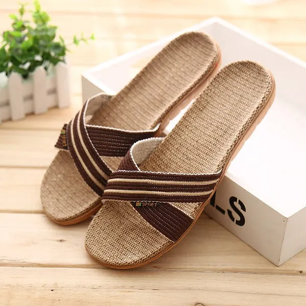 2017Spring Summer Indoor Slipper Linen Home Shoes Women Men Lovers Flat Shoes Hemp Sweat-absorbent Breathable Soft Floor Slipper