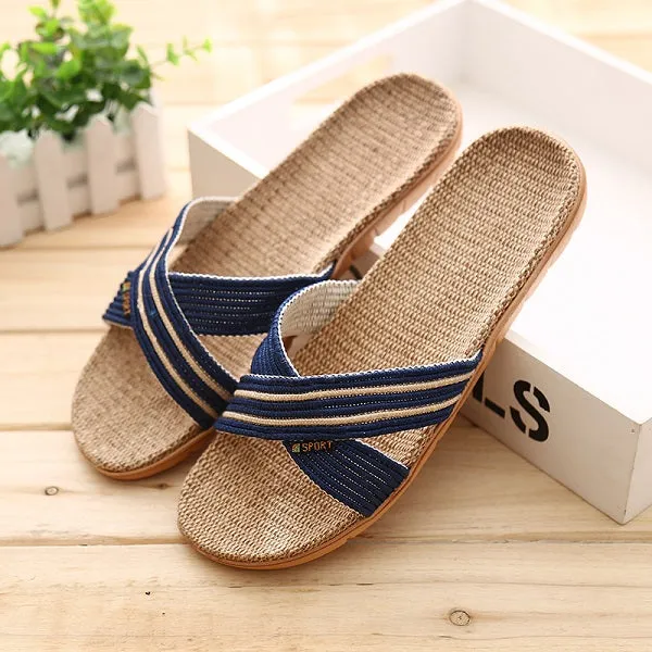 2017Spring Summer Indoor Slipper Linen Home Shoes Women Men Lovers Flat Shoes Hemp Sweat-absorbent Breathable Soft Floor Slipper