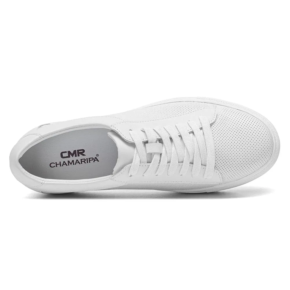 7 CM / 2.76 Inches  - CMR CHAMARIPA White Sneakers That Make You Taller - Height Increasing Sneakers - Breathable Leather Casual Men's Sneakers