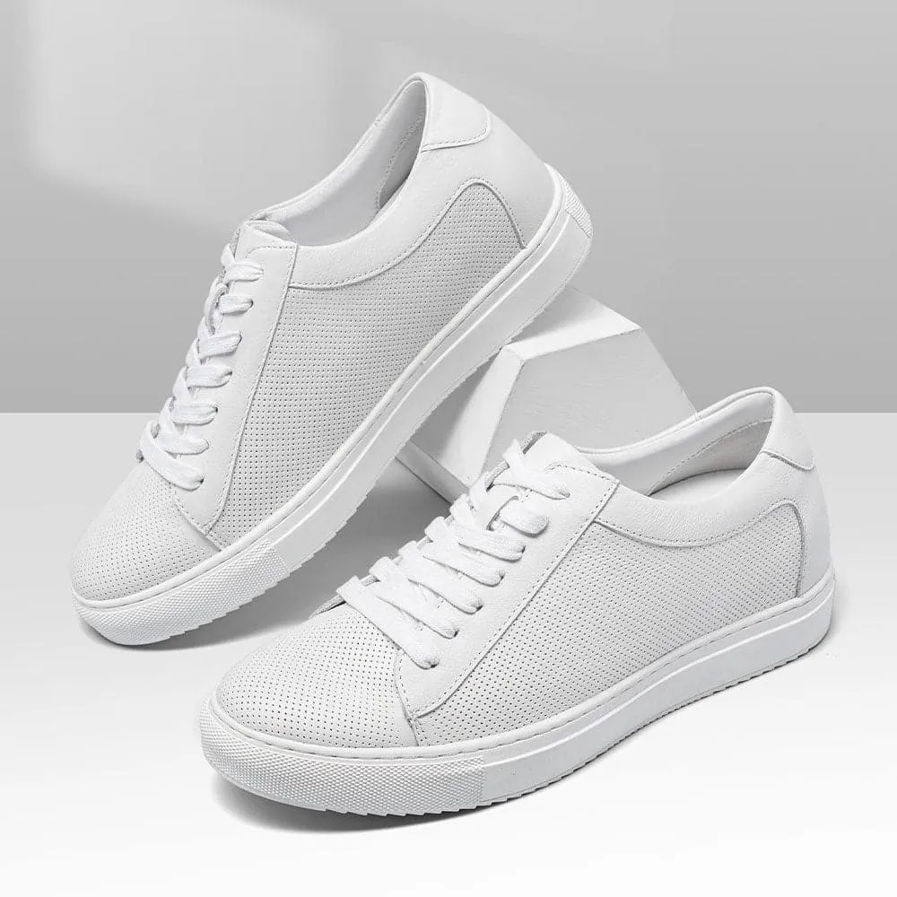 7 CM / 2.76 Inches  - CMR CHAMARIPA White Sneakers That Make You Taller - Height Increasing Sneakers - Breathable Leather Casual Men's Sneakers