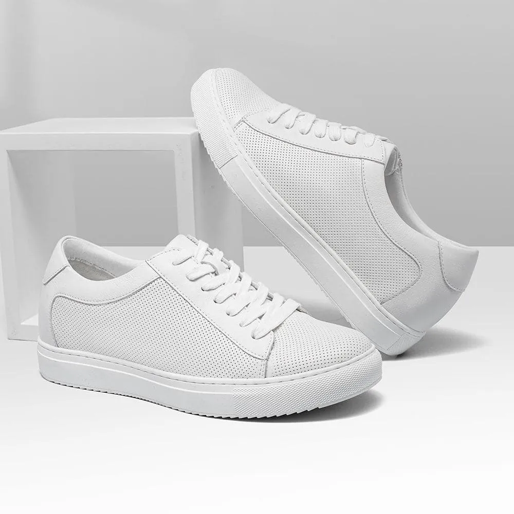 7 CM / 2.76 Inches  - CMR CHAMARIPA White Sneakers That Make You Taller - Height Increasing Sneakers - Breathable Leather Casual Men's Sneakers