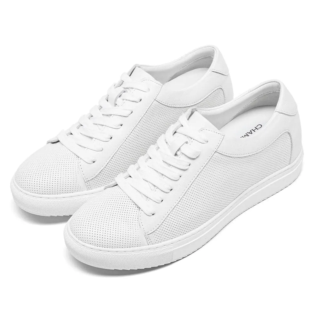 7 CM / 2.76 Inches  - CMR CHAMARIPA White Sneakers That Make You Taller - Height Increasing Sneakers - Breathable Leather Casual Men's Sneakers