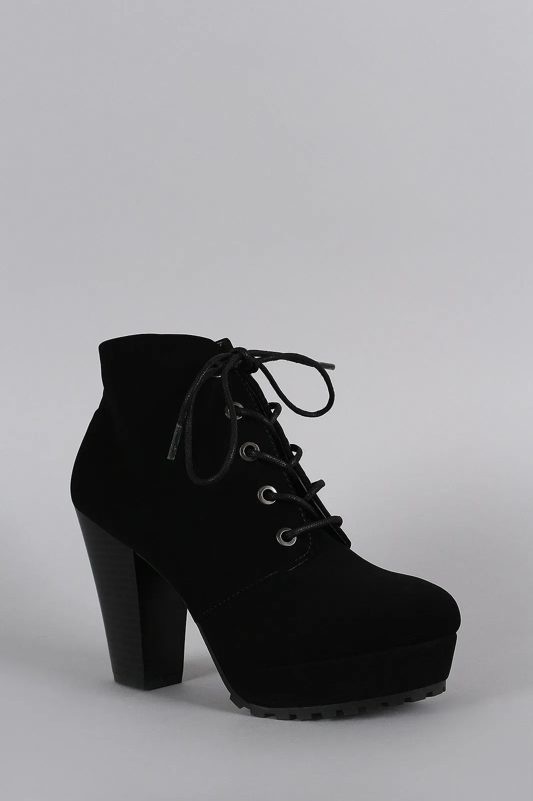 Bamboo Lace Up Lug Sole Platform Heeled Oxford Booties