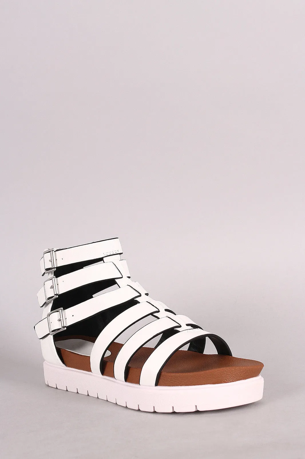 Bamboo Strappy Buckle Lug Sole Flatform Gladiator Sandals