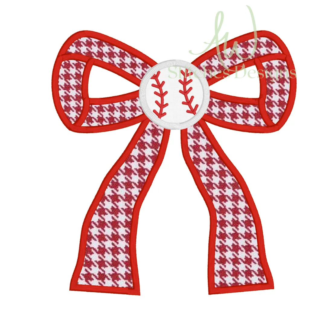 Baseball Side Satin Stitch Bow Appliqué Sweatshirt Design for Machine Embroidery