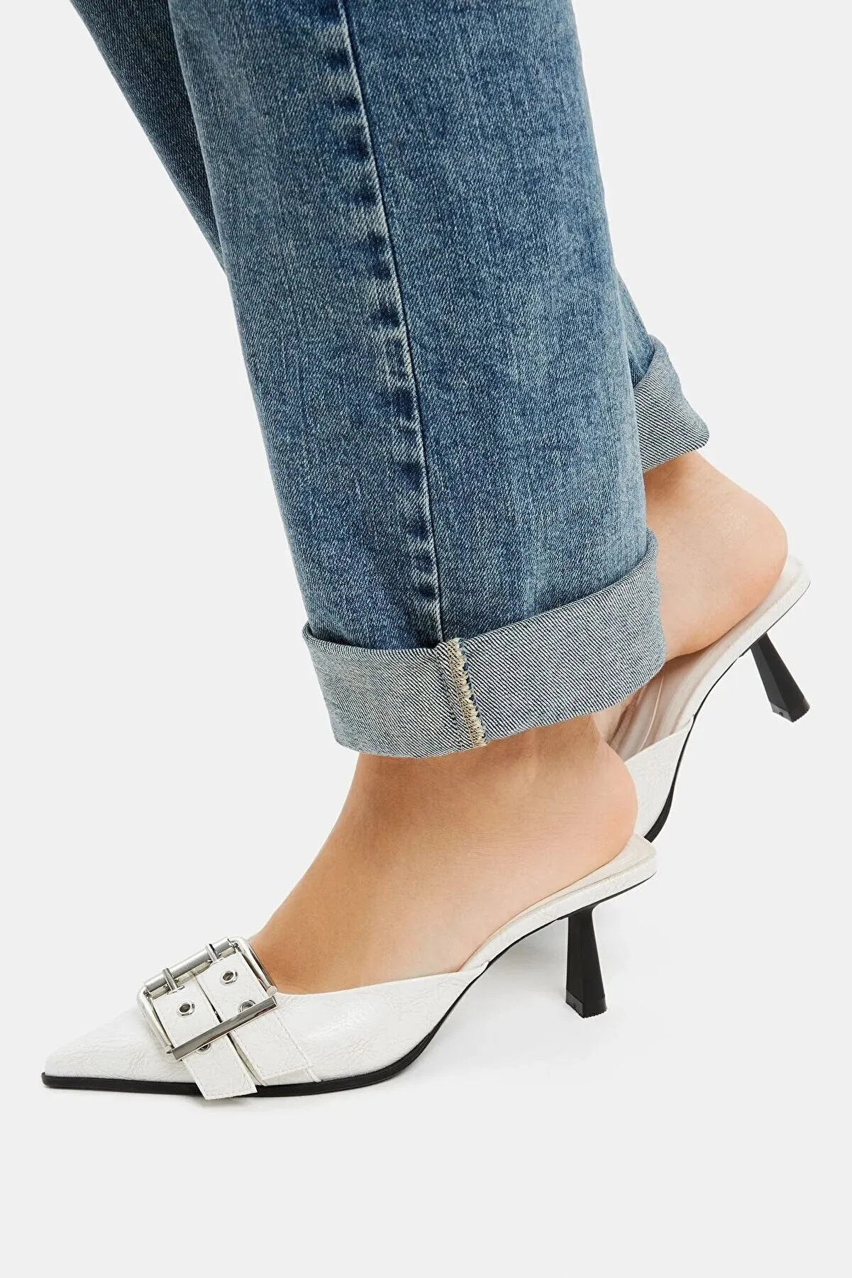 Bershka Open-Back Shoes With Short Pointed And Buckle Heels