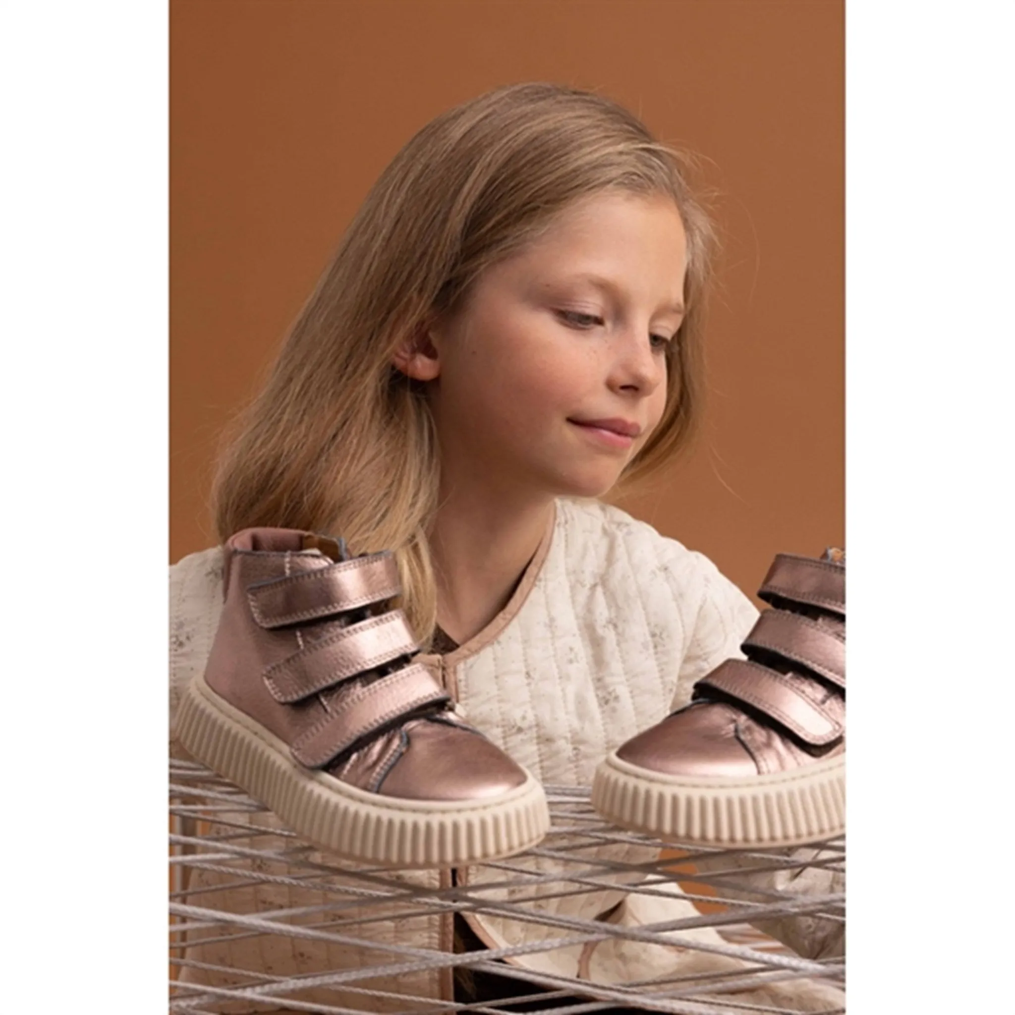 Bisgaard Debbie V Velcro Shoes Rose Gold Metallic