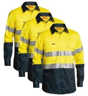 Bisley 2 Tone Hi Vis Shirt 3M Reflective Tape - Long Sleeve BT6456-1 (Pack of 3)