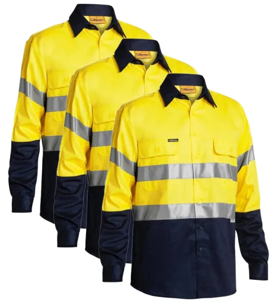 Bisley 2 Tone Hi Vis Shirt 3M Reflective Tape - Long Sleeve BT6456-1 (Pack of 3)