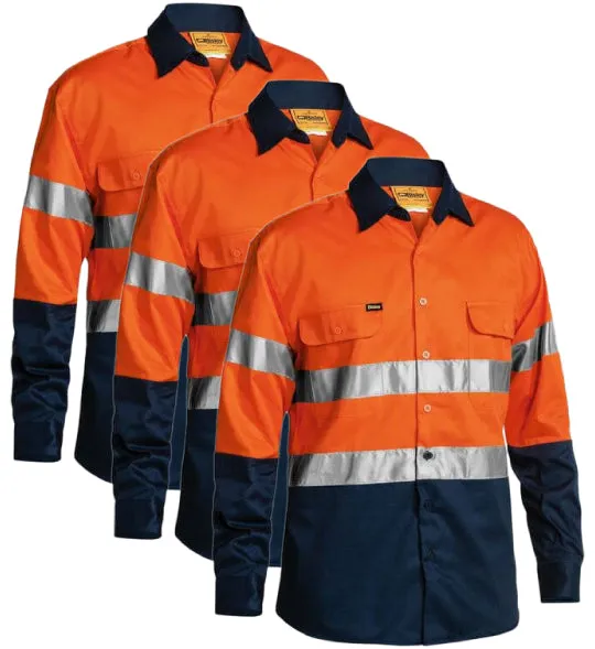 Bisley 2 Tone Hi Vis Shirt 3M Reflective Tape - Long Sleeve BT6456-1 (Pack of 3)