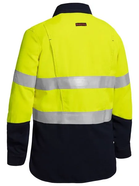 Bisley Womens Tencate Tecasafe Plus Taped Two Tone Hi Vis Fr Closed Front Shirt With Concealed Front Placket- Long Sleeve (BLC8075T)