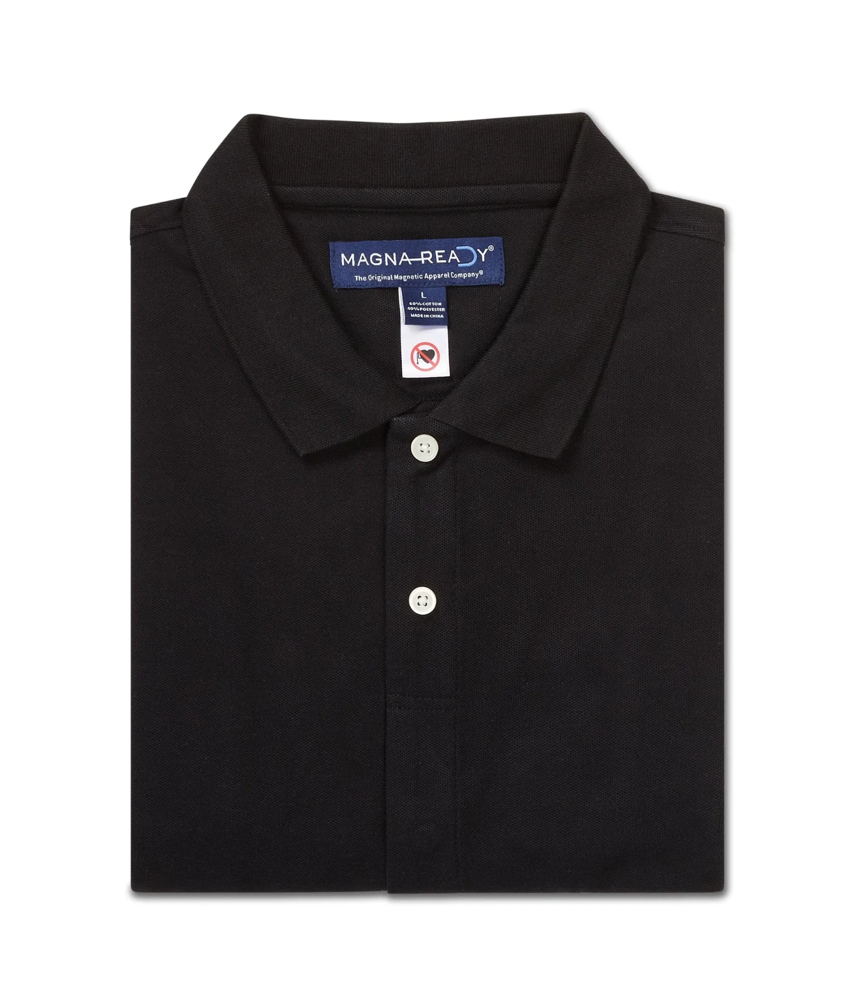 Black Pique Knit Short Sleeve Polo with Magnetic Closures