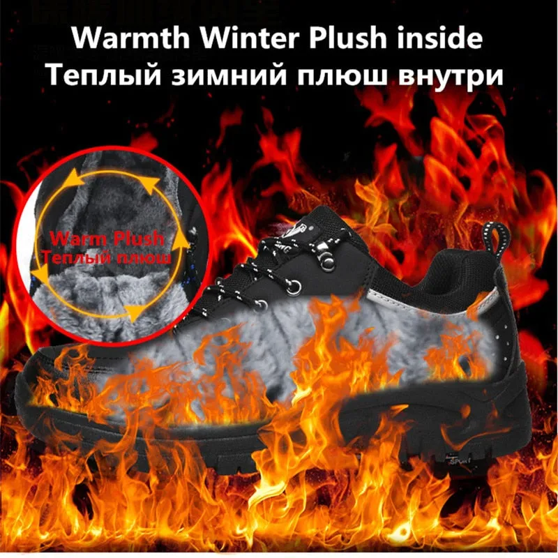 Brand Men Winter Snow Boots Couples Sneakers Warm Plush Men's Boots Outdoor Male Hiking Boots Work Shoes Flats Short Boots