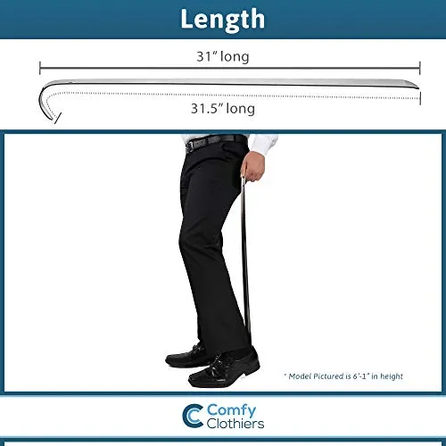 Comfy Clothiers Extra Long Metal Shoe Horn With Handle Steel Stick Seniors