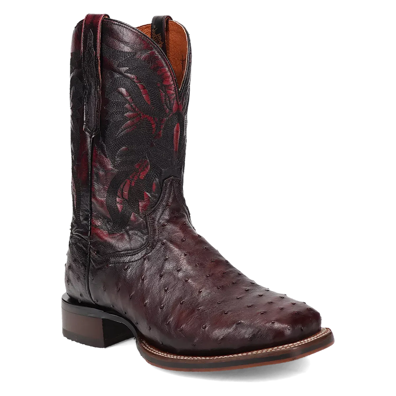 Dan Post Alamosa (Black Cherry)  - Men's Ostrich Skin Leather Cowboy Boots