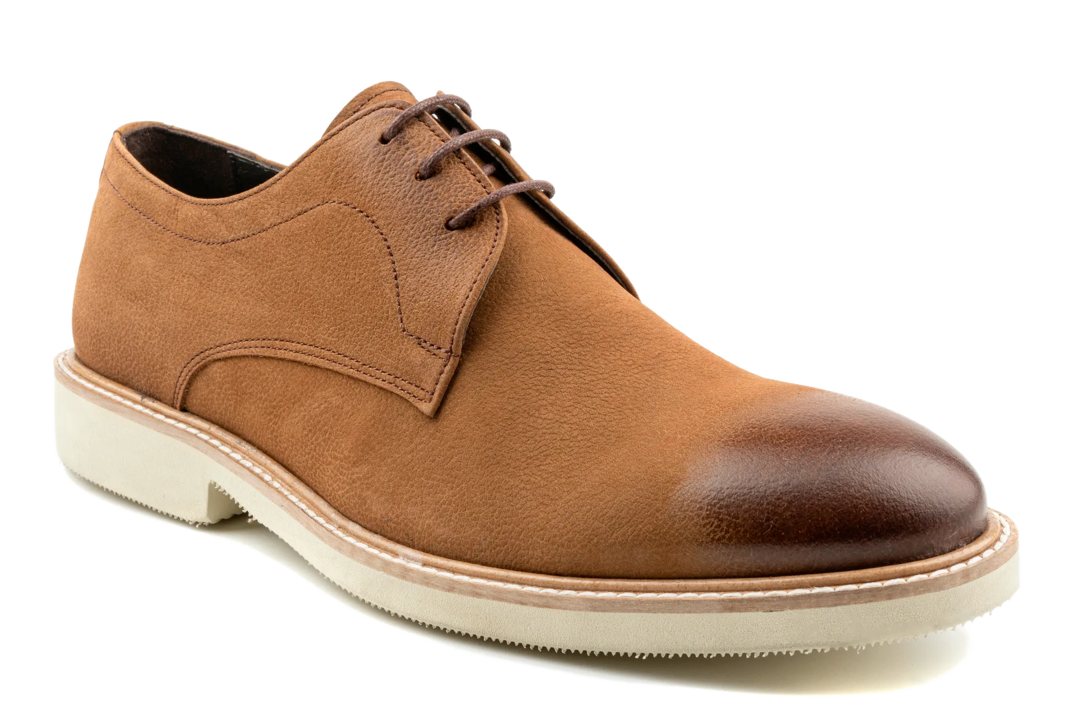 Debbano Raj Nubuck Leather Men's Derby Shoes, Derby Sneakers Plain Toe Derby with Cap Toe Effect, Derby Lace-Up, Tan  Derby Shoes, Casual Must Have