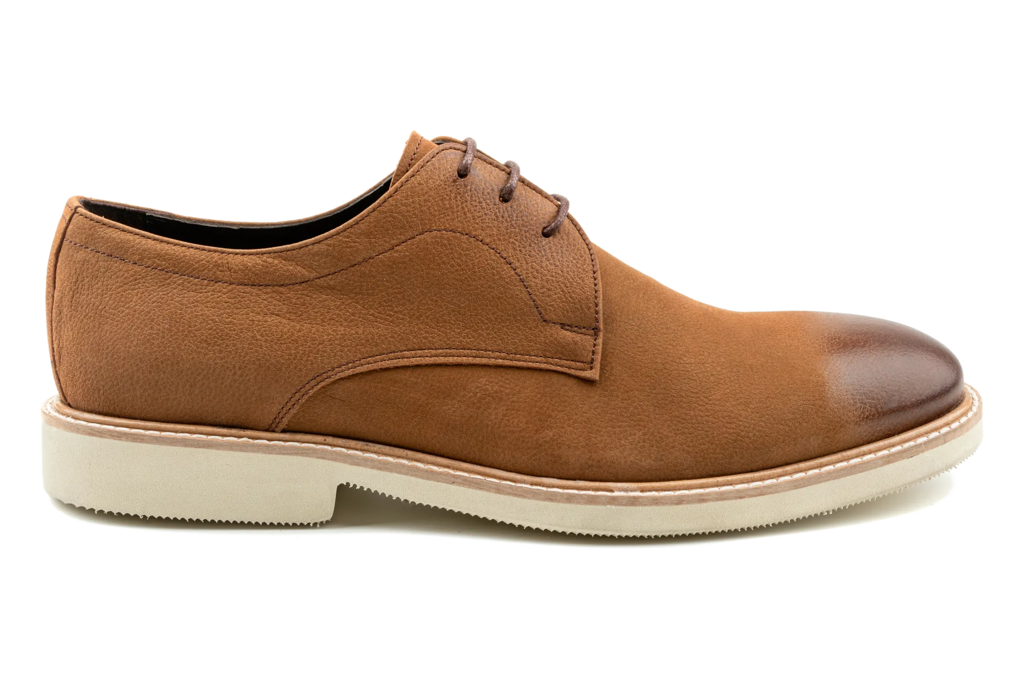 Debbano Raj Nubuck Leather Men's Derby Shoes, Derby Sneakers Plain Toe Derby with Cap Toe Effect, Derby Lace-Up, Tan  Derby Shoes, Casual Must Have