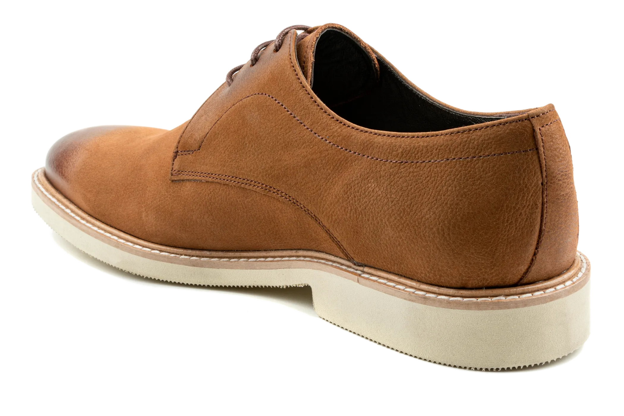 Debbano Raj Nubuck Leather Men's Derby Shoes, Derby Sneakers Plain Toe Derby with Cap Toe Effect, Derby Lace-Up, Tan  Derby Shoes, Casual Must Have