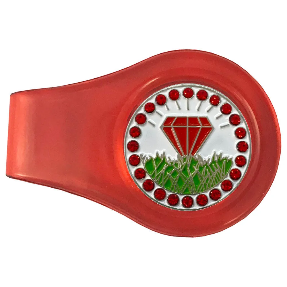 Diamond In The Rough (Red) Golf Ball Marker With Colored Clip