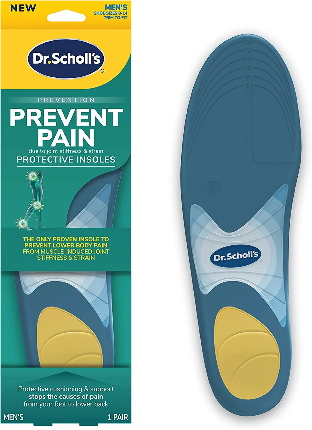 Dr. Scholl's Prevent Pain Lower Body Protective Insoles, 1 Pair, Men's 8-14, Protects Against Foot, Knee, Heel, and Lower Back Pain, Trim to Fit Inserts