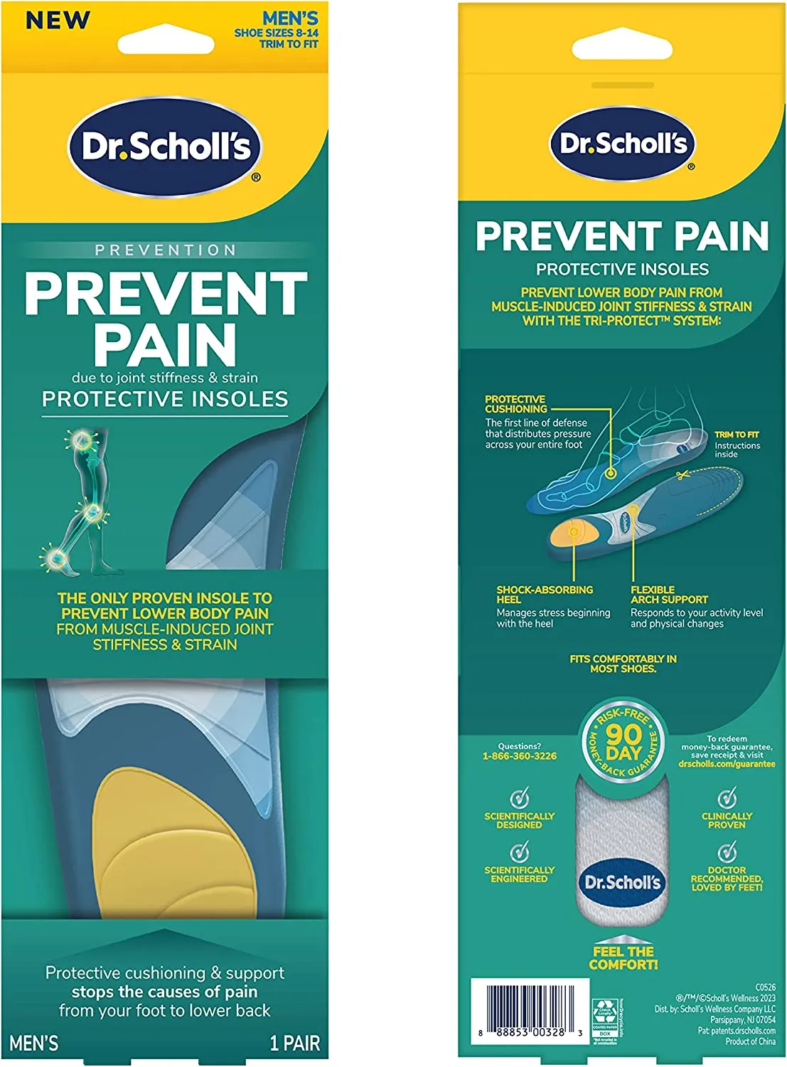 Dr. Scholl's Prevent Pain Lower Body Protective Insoles, 1 Pair, Men's 8-14, Protects Against Foot, Knee, Heel, and Lower Back Pain, Trim to Fit Inserts