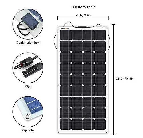 Flexible Solar Panel 100W 12V, Lightweight Bendable Mono Solar Panels Charger Off-Grid, Innovative New Strong Encapsulant for Hiking, Marine Yacht, RV, Boats, Cabin, Tent, Car, Trailer, Curve Surfaces