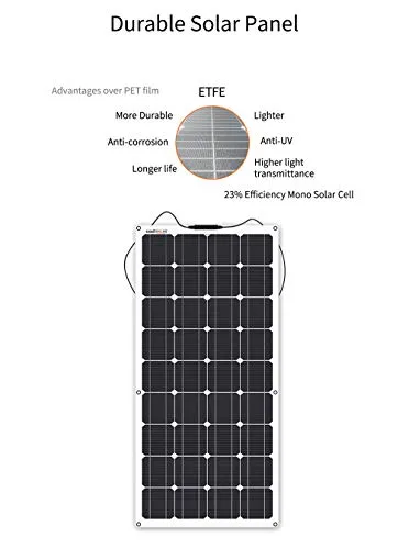 Flexible Solar Panel 100W 12V, Lightweight Bendable Mono Solar Panels Charger Off-Grid, Innovative New Strong Encapsulant for Hiking, Marine Yacht, RV, Boats, Cabin, Tent, Car, Trailer, Curve Surfaces