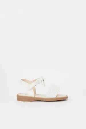 Girl White Bow Trim Sandal