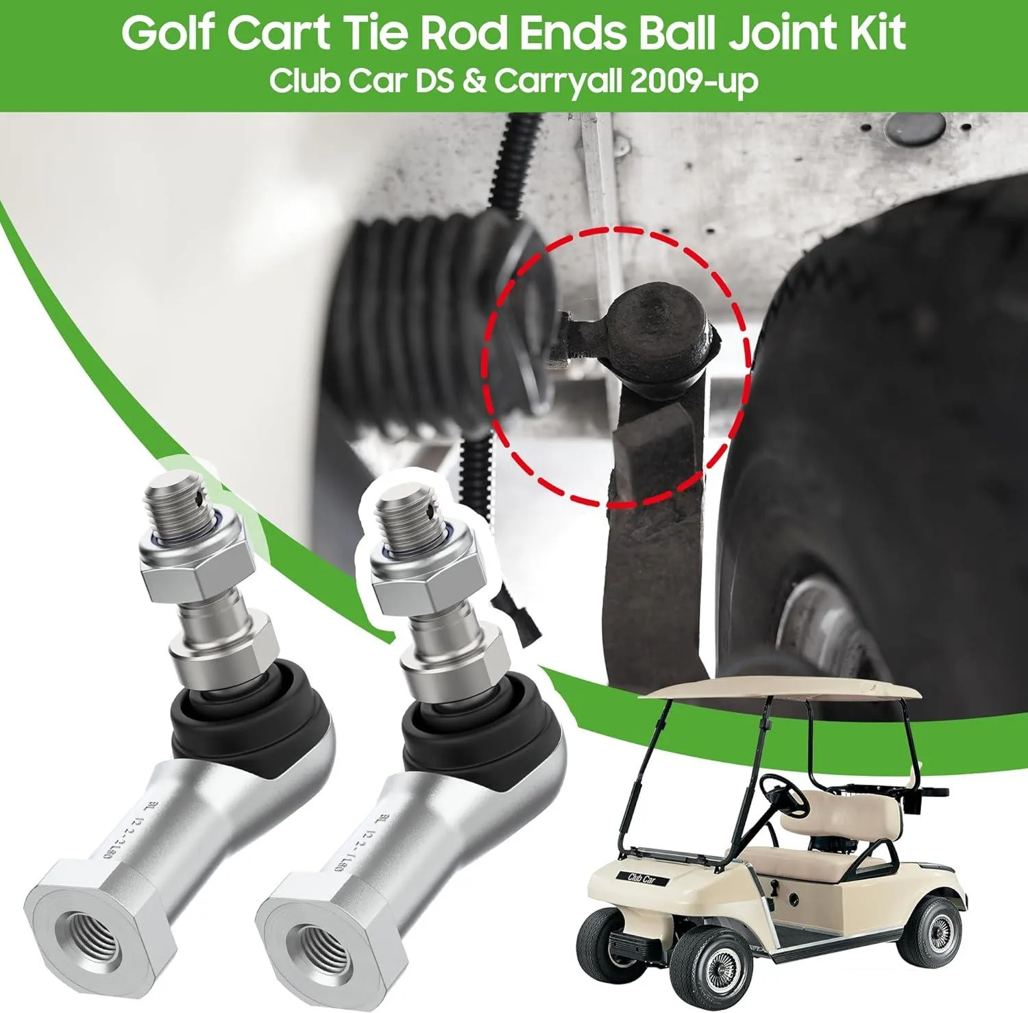 Golf Car Tie Rod End Kit 2 pieces for Club Car DS Precedent & Carryall 2004-up - 10L0L