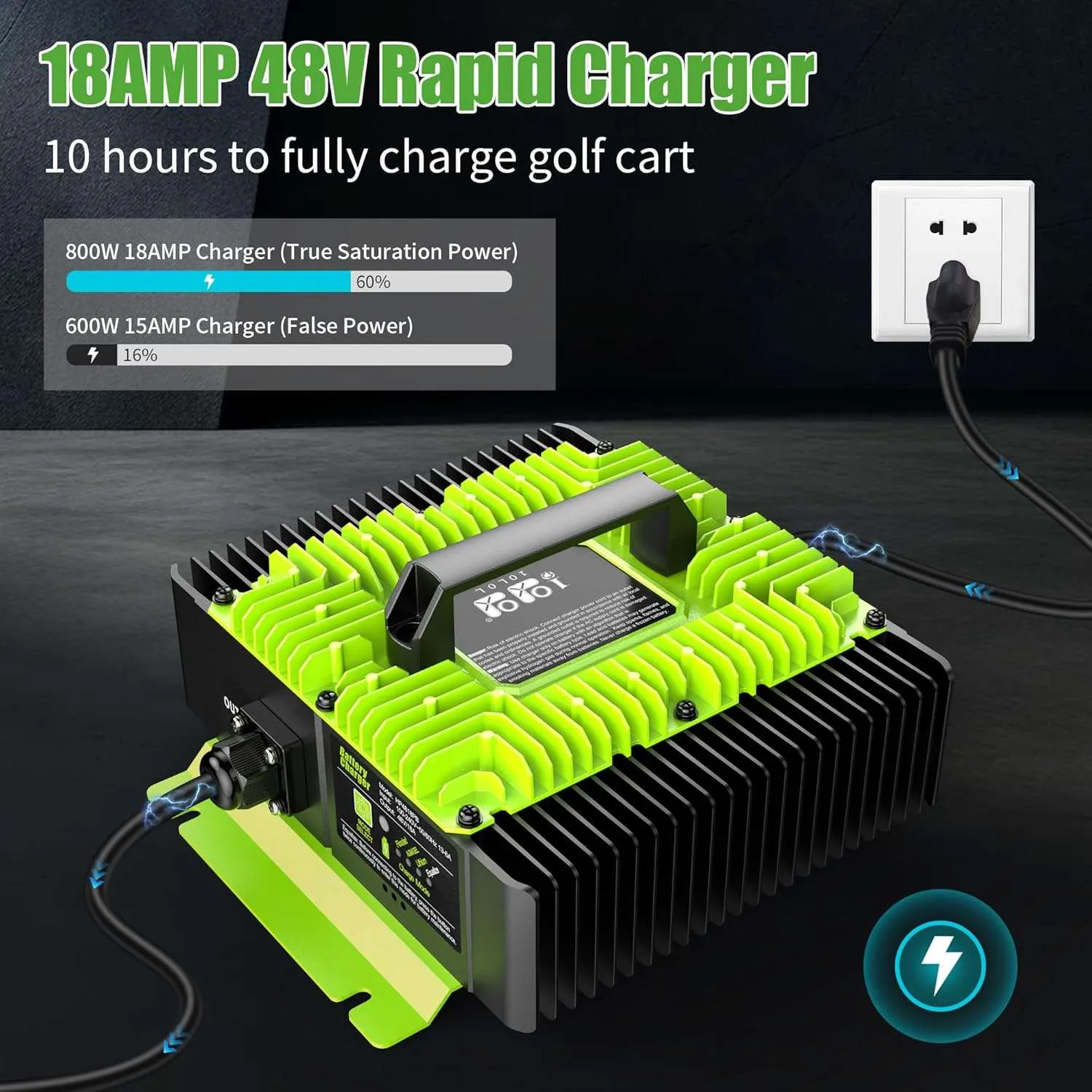 Golf Cart 18 AMP 36/48V Battery Charger with Bluetooth for EZGO Club Car Yamaha - 10L0L