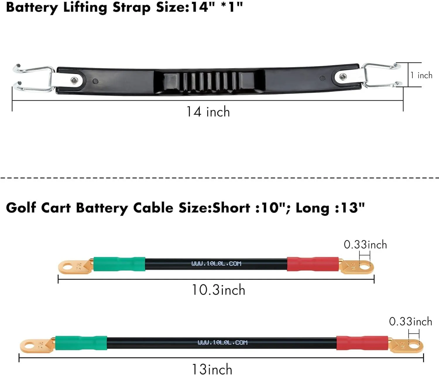 Golf Cart Battery Cables for 36 Volt & 48 Volt EZGO TXT with Battery Strap - 10L0L