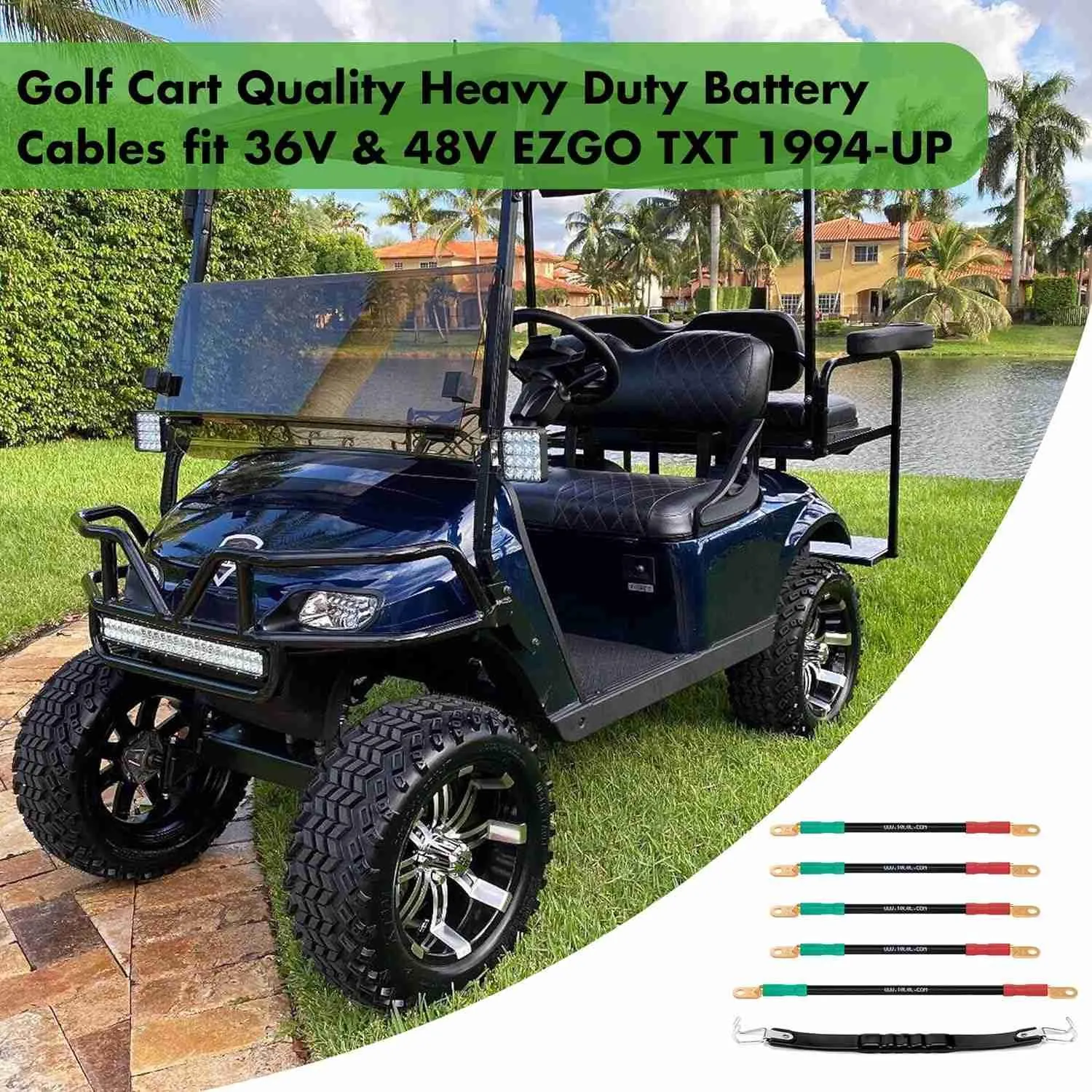 Golf Cart Battery Cables for 36 Volt & 48 Volt EZGO TXT with Battery Strap - 10L0L