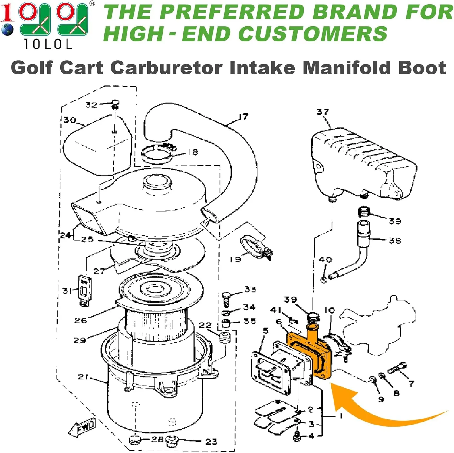 Golf Cart Carburetor Intake Manifold Boot for Yamaha G1 Gas 1983-1988 - 10L0L