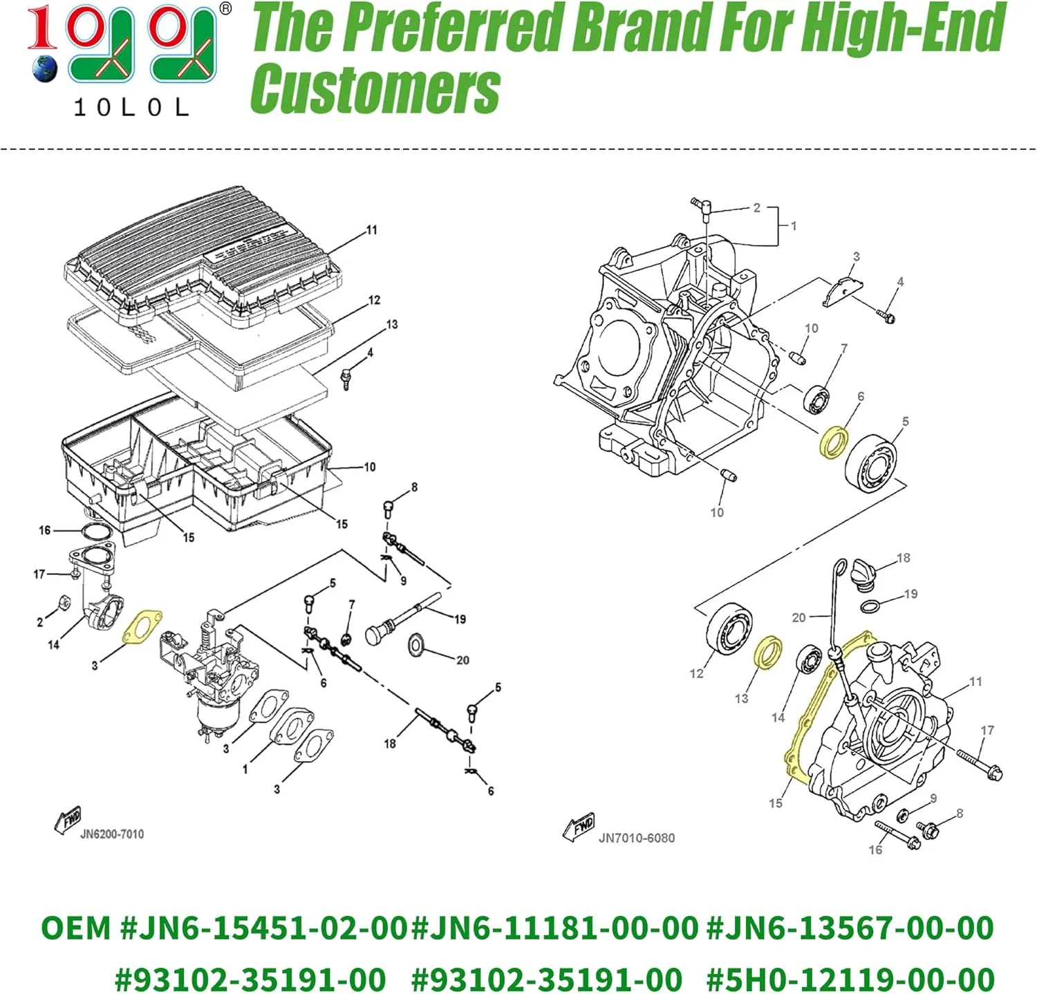 Golf Cart Engine Gaskets Seals Rings Rebuild Kit for Yamaha G16 G20 1996-2002,G11 1997-2001 - 10L0L