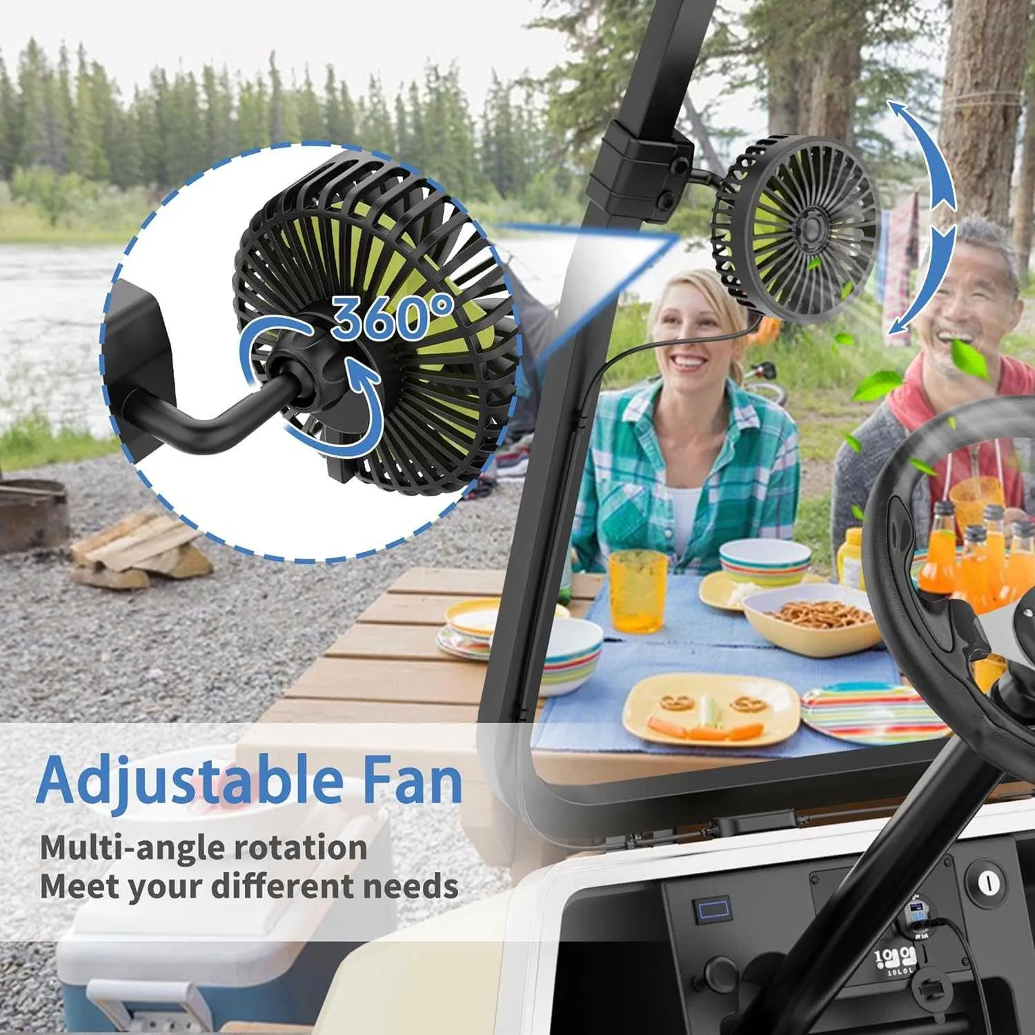 Golf Cart Fan Portable Fans USB Powered for EZGO Club Car Yamaha - 10L0L