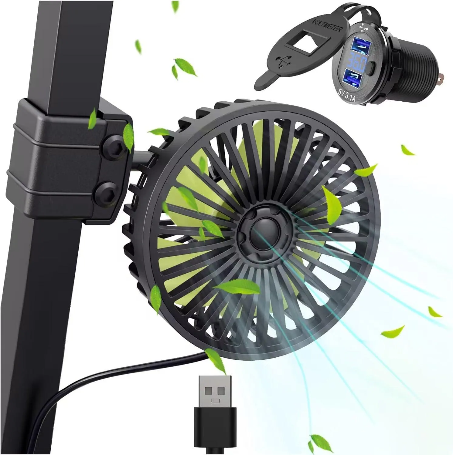 Golf Cart Fan Portable Fans USB Powered for EZGO Club Car Yamaha - 10L0L