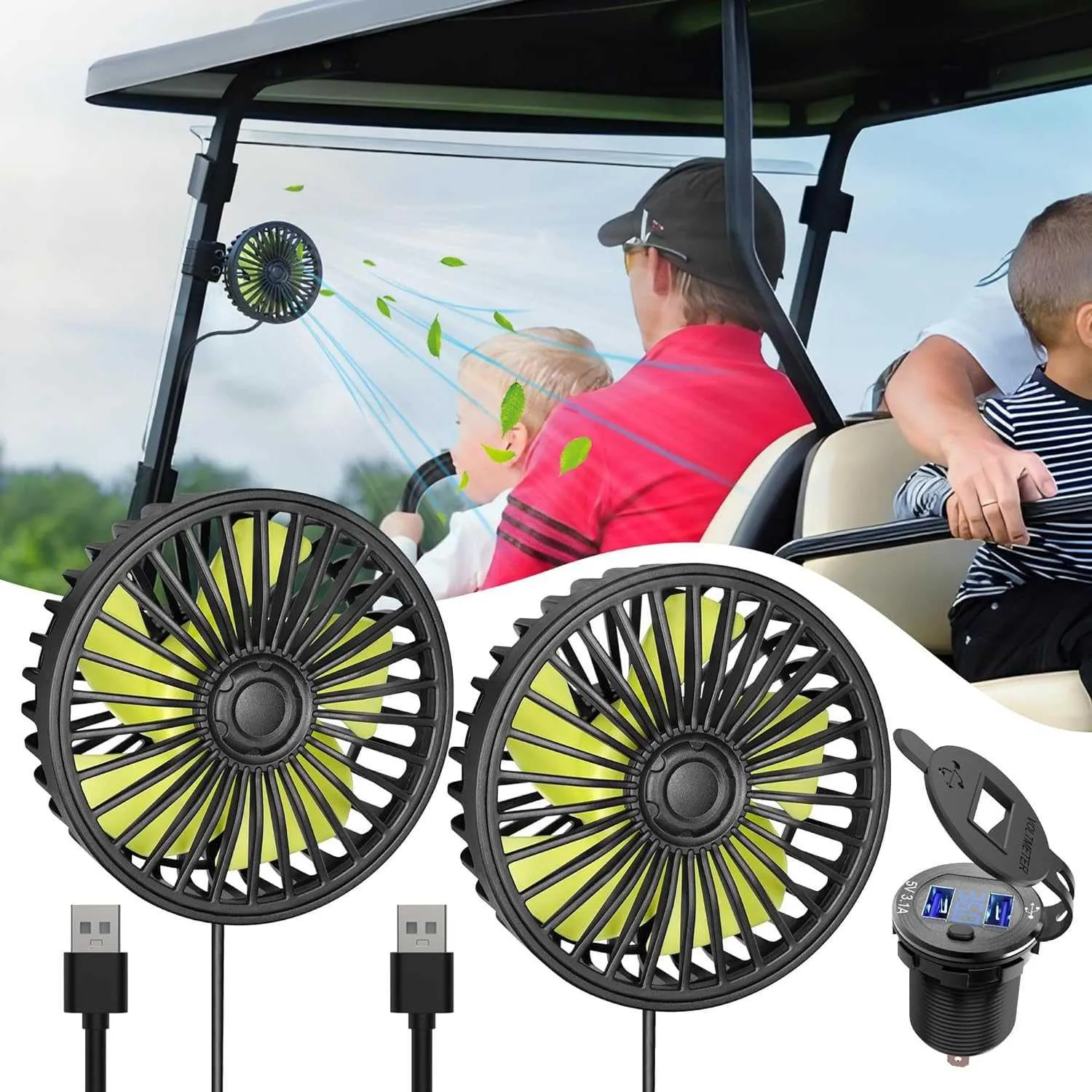 Golf Cart Fan Portable Fans USB Powered for EZGO Club Car Yamaha - 10L0L