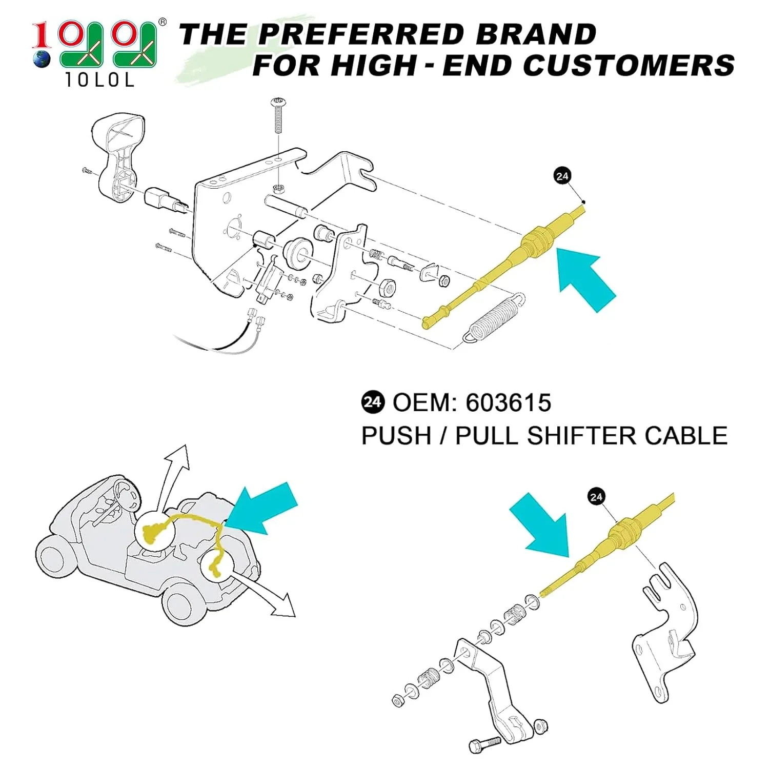 Golf Cart Forward & Reverse Shift Cable for EZGO RXV 2008-up - 10L0L