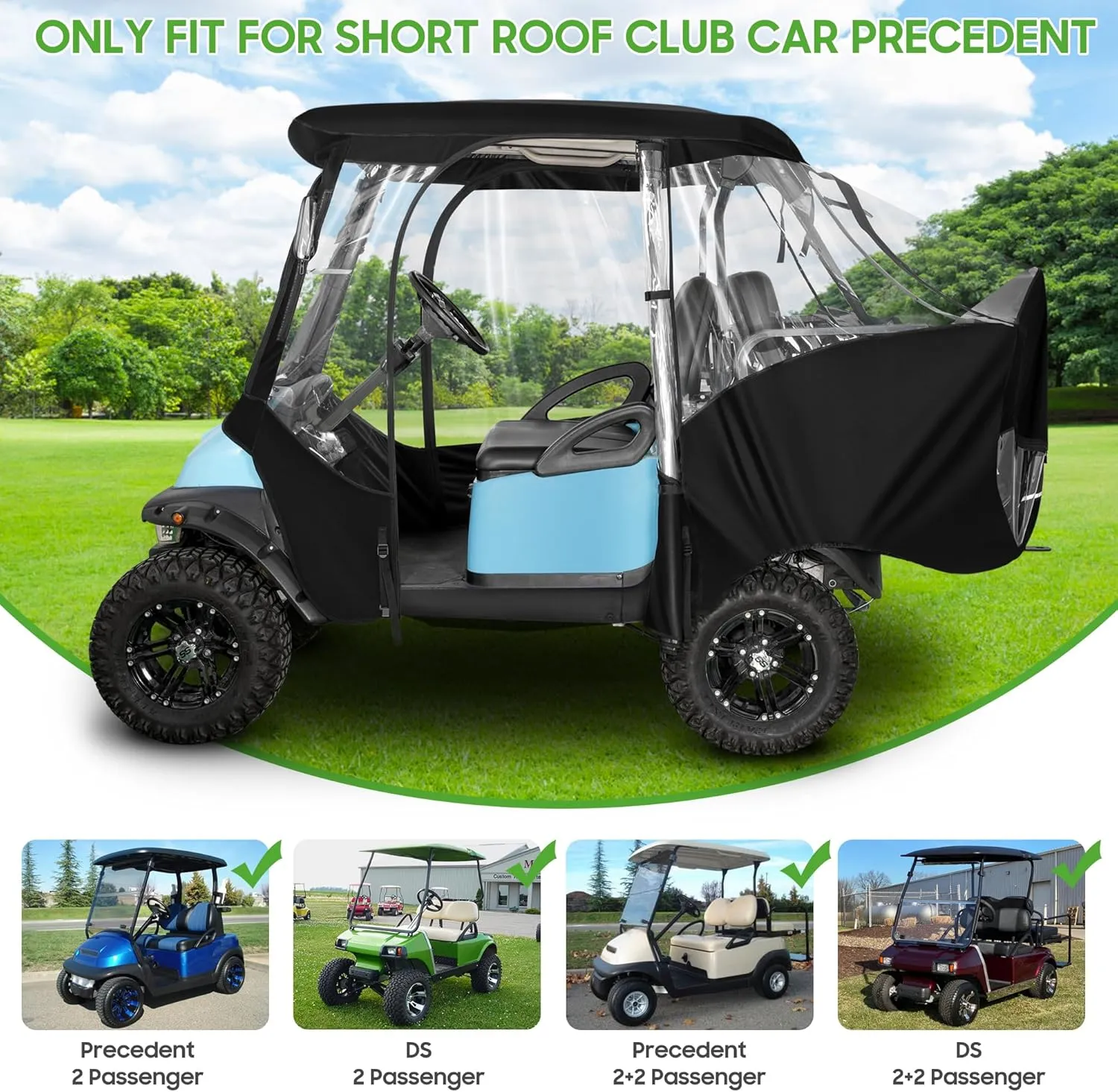 Golf Cart Rain Cover For 4 Passenger Club Car Precedent With Doors With Safety Side Mirror Openings