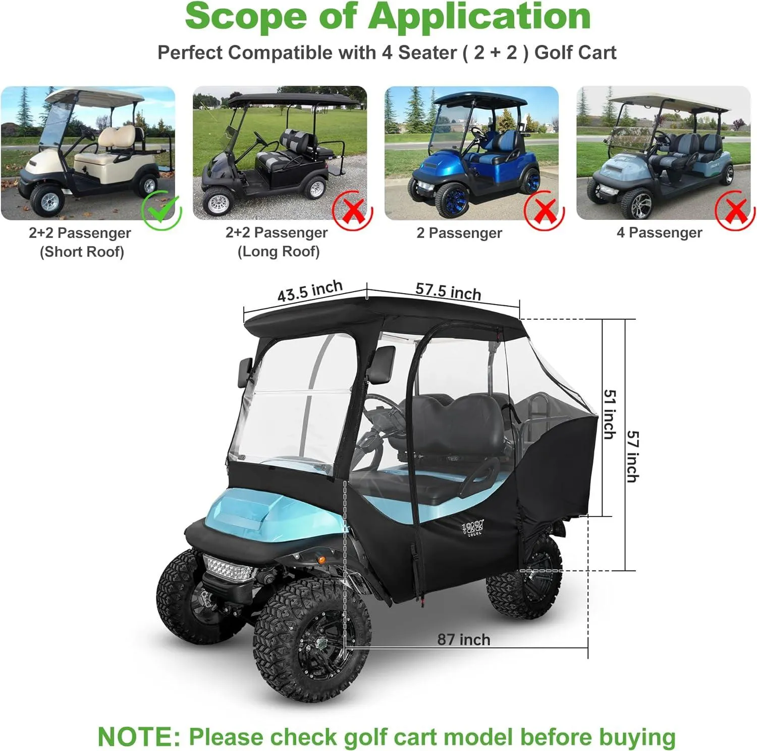 Golf Cart Rain Cover For 4 Passenger Club Car Precedent With Doors With Safety Side Mirror Openings