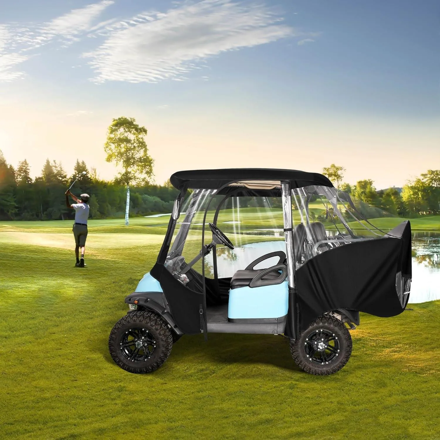 Golf Cart Rain Cover For 4 Passenger Club Car Precedent With Doors With Safety Side Mirror Openings