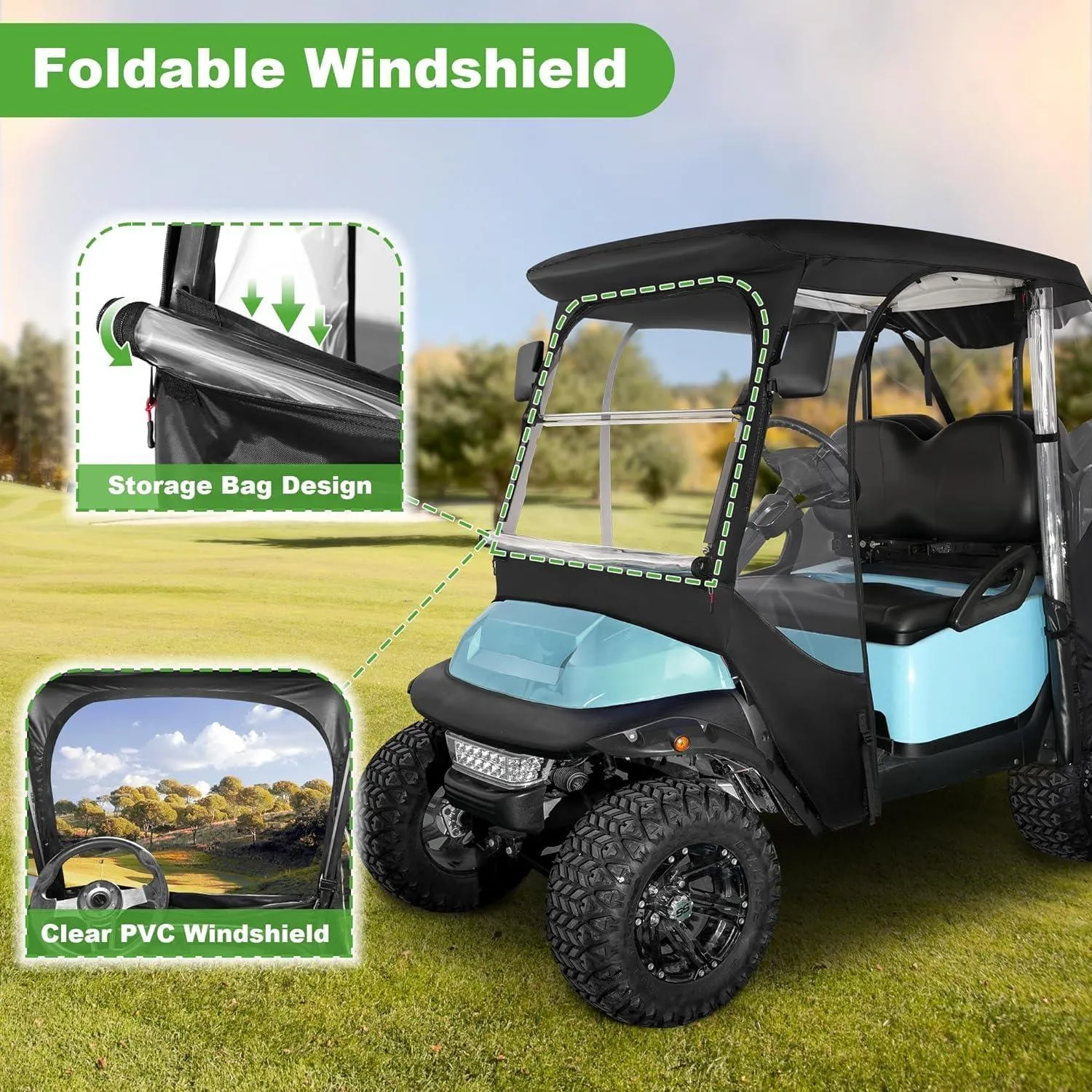 Golf Cart Rain Cover For 4 Passenger Club Car Precedent With Doors With Safety Side Mirror Openings