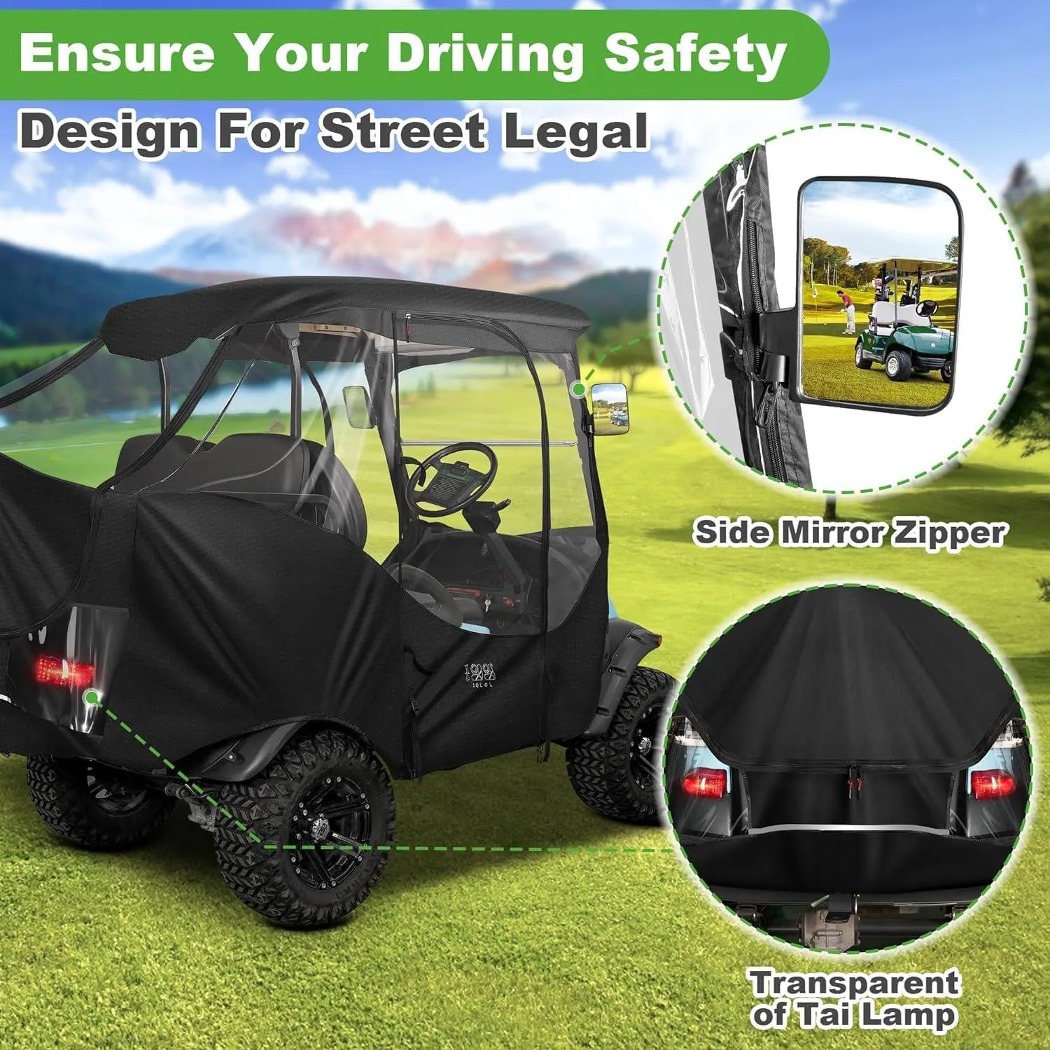 Golf Cart Rain Cover For 4 Passenger Club Car Precedent With Doors With Safety Side Mirror Openings