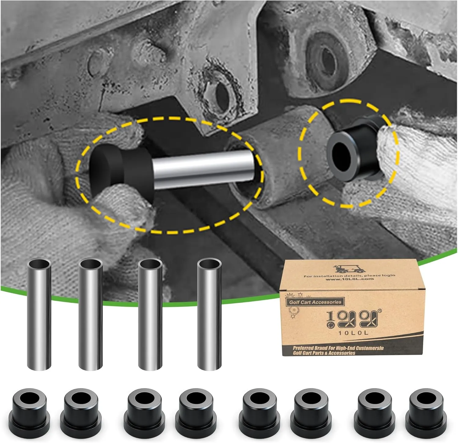 Golf Cart Rear Leaf Spring Bushings & Sleeves Kit for EZGO & Club Car - 10L0L