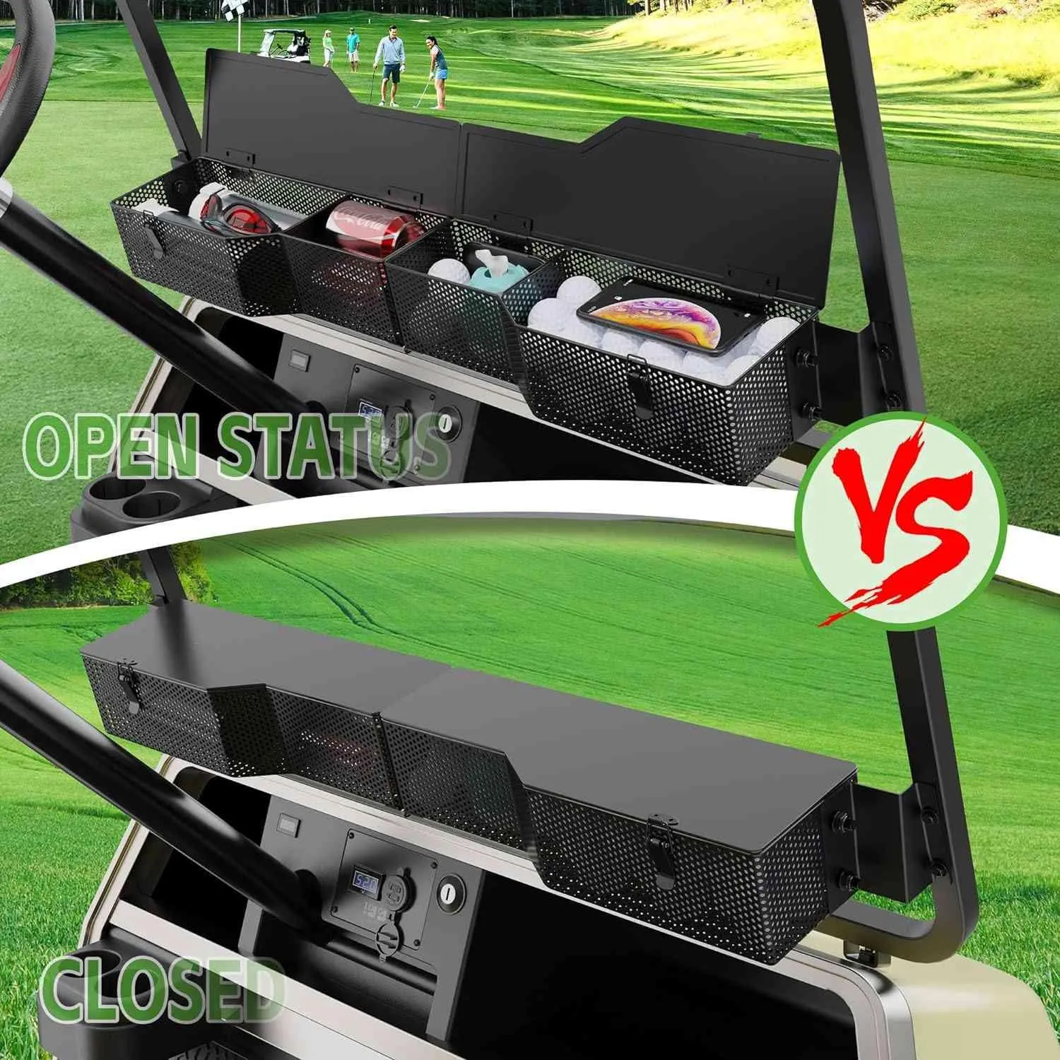 Golf Cart Storage Basket with Cover for Club Car Precedent & DS 2000-up - 10L0L