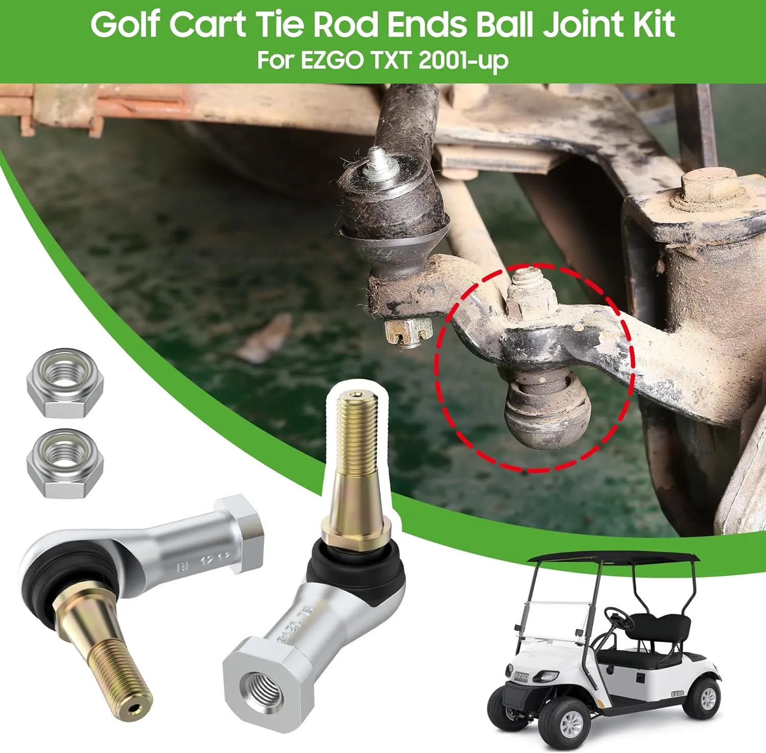 Golf Cart Tie Rod End Kit for EZGO TXT Electric & Gas Golf Cart 2001-Up - 10L0L