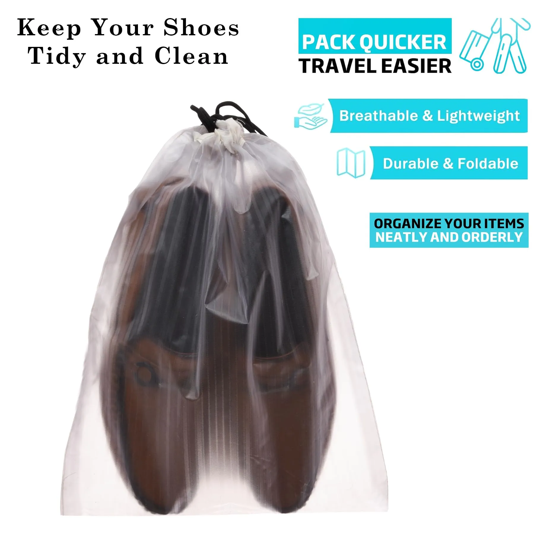 Heart Home Shoe Cover | Travel Shoe Storage Bags | Polyester Storage Bags | Drawstring Shoe Cover | Clear Transparent Shoe Storage Organizer | Pack of 6 | Multi