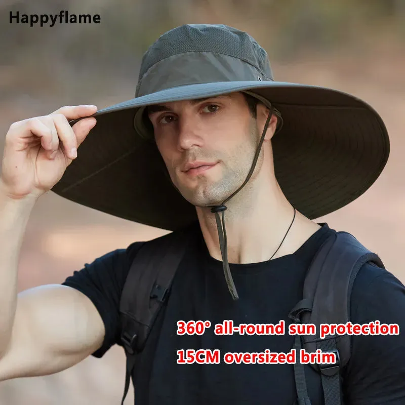 Hot Men's 15CM Big Wide Brim Outdoor Waterproof Mountaineering Cap