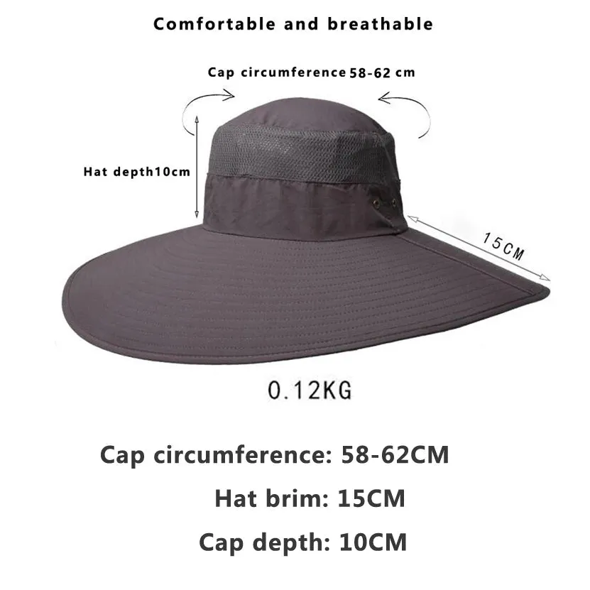 Hot Men's 15CM Big Wide Brim Outdoor Waterproof Mountaineering Cap