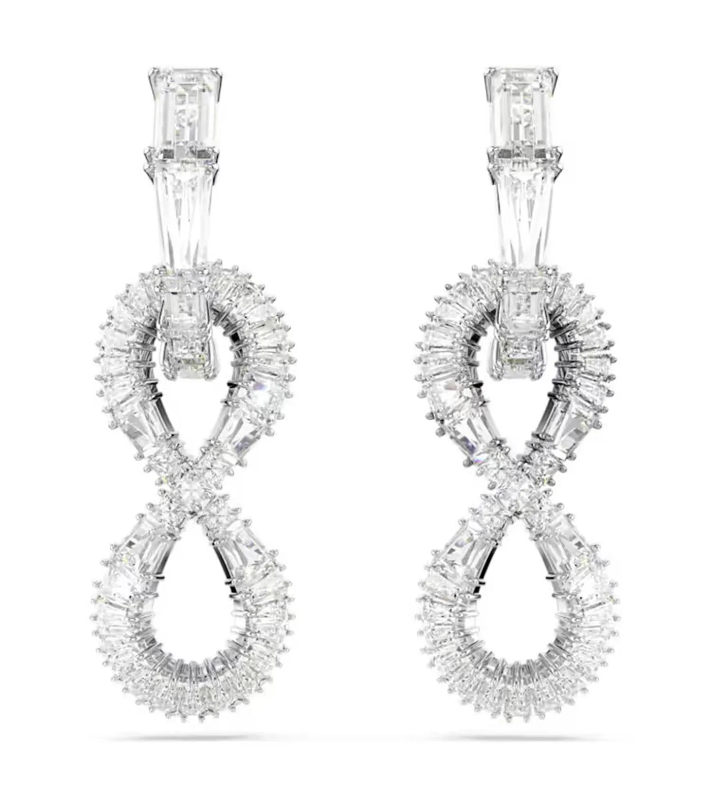 Hyperbola Drop Earrings Infinity, White, Rhodium Plated White